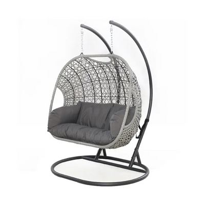 Wooden Twist Wicker Outdoor Patio 3-Seater Hanging Swing with Stand and Cushion for Garden, Balcony, and Bedroom