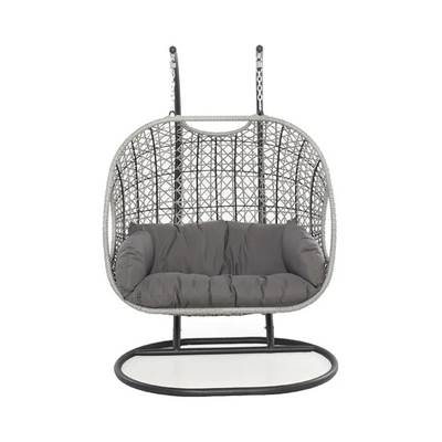 Wooden Twist Wicker Outdoor Patio 3-Seater Hanging Swing with Stand and Cushion for Garden, Balcony, and Bedroom