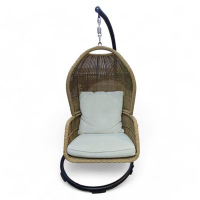 Wooden Twist Escyz Wicker Relaxation Patio Hanging Egg Swing with Stand and Cushion for Garden, Balcony, and Bedroom