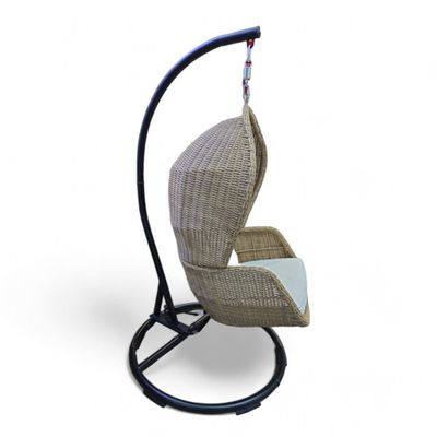Wooden Twist Escyz Wicker Relaxation Patio Hanging Egg Swing with Stand and Cushion for Garden, Balcony, and Bedroom