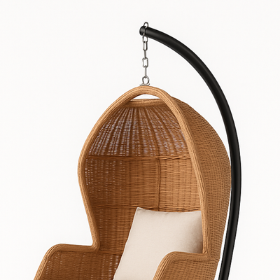 Escyz Wicker Relaxation Patio Hanging Egg Swing with Stand and Cushion for Garden, Balcony, and Bedroom