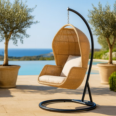 Escyz Wicker Relaxation Patio Hanging Egg Swing with Stand and Cushion for Garden, Balcony, and Bedroom Escyz Wicker Relaxation Patio Hanging Egg Swing with Stand and Cushion for Garden, Balcony, and Bedroom