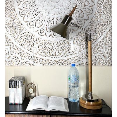 Wooden Metal Swing Arm Desk Lamp Base Classic Architect Study Table Lamp Multi Joint Adjustable Arm (Office Desk Lamp)