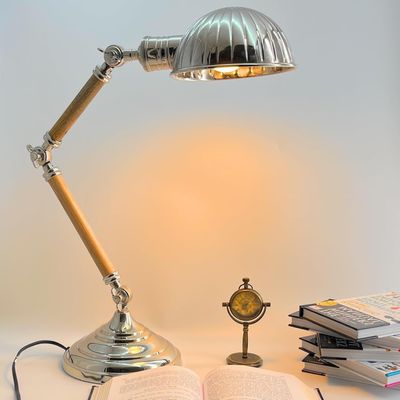 Wooden Metal Swing Arm Desk Lamp Base Classic Architect Study Table Lamp Multi Joint Adjustable Arm (Office Desk Lamp)