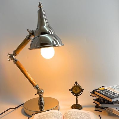 Wooden Metal Swing Arm Desk Lamp Base Classic Architect Study Table Lamp Multi Joint Adjustable Arm (Bedside Desk Lamp)