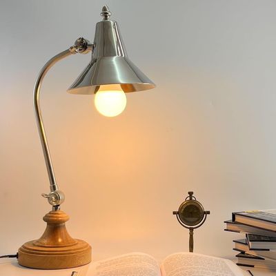 Wooden Metal Swing Arm Desk Lamp Base Classic Architect Study Table Lamp Multi Joint Adjustable Arm (Bedside Desk Lamp)