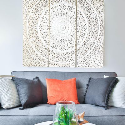Wall Decor Hand Carved Mandala Wall  Art Panel  For Office Living Room  Bedroom Decoration , Home Decor Rustic  Frame Wall Art In 3 Pieces Carved Mdf Boho Wall Decor Panel 120 X120 Cm 