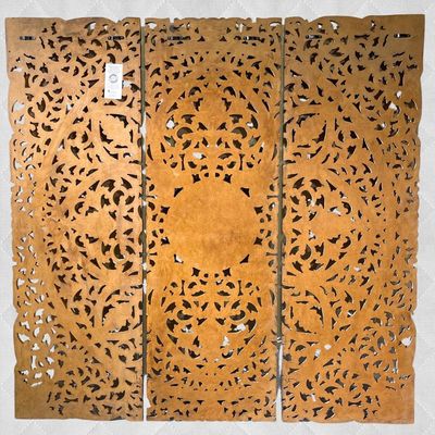 Wall Decor Hand Carved Mandala Wall  Art Panel  For Office Living Room  Bedroom Decoration , Home Decor Rustic  Frame Wall Art In 3 Pieces Carved Mdf Boho Wall Decor Panel 120 X120 Cm 