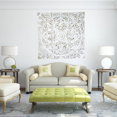 Wall Decor Hand Carved Mandala Wall  Art Panel  For Office Living Room  Bedroom Decoration , Home Decor Rustic  Frame Wall Art In 3 Pieces Carved Mdf Boho Wall Decor Panel 120 X120 Cm 