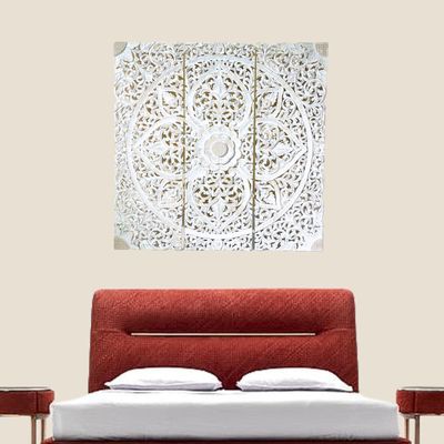 Wall Decor Hand Carved Mandala Wall  Art Panel  For Office Living Room  Bedroom Decoration , Home Decor Rustic  Frame Wall Art In 3 Pieces Carved Mdf Boho Wall Decor Panel 120 X120 Cm 