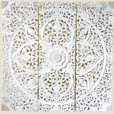 Wall Decor Hand Carved Mandala Wall  Art Panel  For Office Living Room  Bedroom Decoration , Home Decor Rustic  Frame Wall Art In 3 Pieces Carved Mdf Boho Wall Decor Panel 120 X120 Cm 