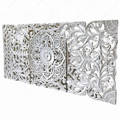 Wall Decor Hand Carved Mandala Wall  Art Panel  For Office Living Room  Bedroom Decoration , Home Decor Rustic  Frame Wall Art In 3 Pieces Carved Mdf Boho Wall Decor Panel 120 X 60 Cm 