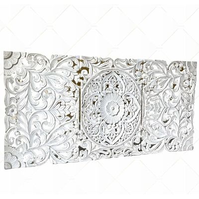 Wall Decor Hand Carved Mandala Wall  Art Panel  For Office Living Room  Bedroom Decoration , Home Decor Rustic  Frame Wall Art In 3 Pieces Carved Mdf Boho Wall Decor Panel 120 X 60 Cm 