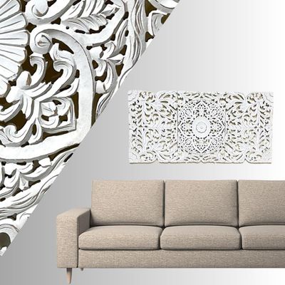 Wall Decor Hand Carved Mandala Wall  Art Panel  For Office Living Room  Bedroom Decoration , Home Decor Rustic  Frame Wall Art In 3 Pieces Carved Mdf Boho Wall Decor Panel 120 X 60 Cm 