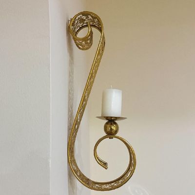 Arabic Candle Holder Wall Mount Set Of 2 |Moraccan Style Entrance Outdoor & Indoor Entrance Dining Room|Golden Metal Embosed Floral Cutwork 