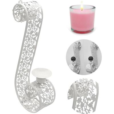 Arabic Candle Holder Wall Mount Set Of 2 |Moraccan Style Entrance Outdoor & Indoor Entrance Dining Room|Ivory White Metal Embosed Floral Cutwork 