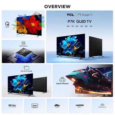 Tcl 55 Inch 4K Qled Google Tv 2025 | Slim & Uni-Body | Aipq Processor | Dolby Vision & Atmos | Hdr10+ | Hva Panel | 55P7K |