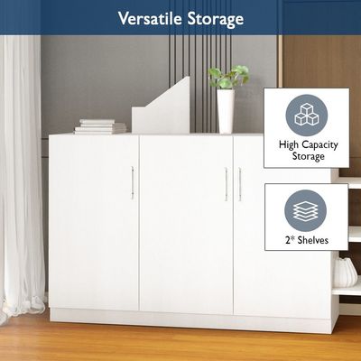 Mahmayi Modern 3 Door Credenza Versatile Storage Solution Furniture with 2 Shelves Stylish Credenza for Living Room, Office and Home Decor - White