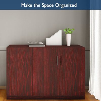 Mahmayi Modern 3 Door Credenza Versatile Storage Solution Furniture with 2 Shelves Stylish Credenza for Living Room, Office and Home Decor - Dark Walnut