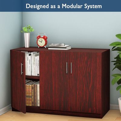 Mahmayi Modern 3 Door Credenza Versatile Storage Solution Furniture with 2 Shelves Stylish Credenza for Living Room, Office and Home Decor - Dark Walnut