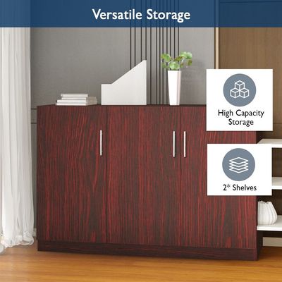 Mahmayi Modern 3 Door Credenza Versatile Storage Solution Furniture with 2 Shelves Stylish Credenza for Living Room, Office and Home Decor - Dark Walnut