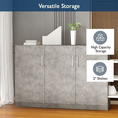 Mahmayi Modern 3 Door Credenza Versatile Storage Solution Furniture with 2 Shelves Stylish Credenza for Living Room, Office and Home Decor - Light Concrete