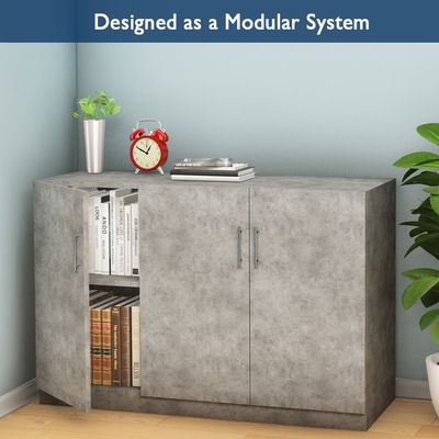 Mahmayi Modern 3 Door Credenza Versatile Storage Solution Furniture with 2 Shelves Stylish Credenza for Living Room, Office and Home Decor - Light Concrete