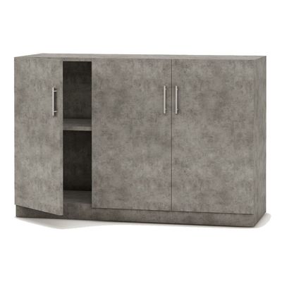 Mahmayi Modern 3 Door Credenza Versatile Storage Solution Furniture with 2 Shelves Stylish Credenza for Living Room, Office and Home Decor - Light Concrete