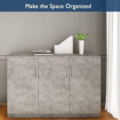 Mahmayi Modern 3 Door Credenza Versatile Storage Solution Furniture with 2 Shelves Stylish Credenza for Living Room, Office and Home Decor - Light Concrete