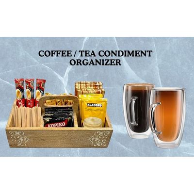 Coffee Station Organizer Wooden Coffee Bar Organizer For Kitchen Countertop, Tea Bags Organizer Cutlery Organizer Box Storage   Wooden Tray – Perfume Organizer Container With Compartments 