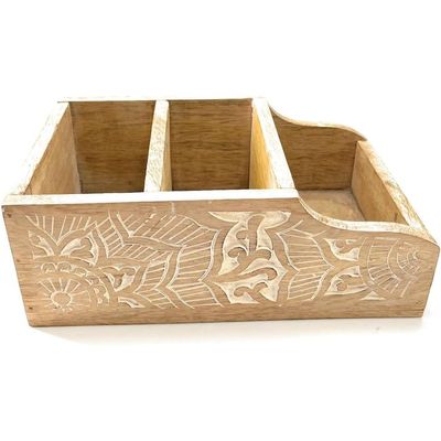Coffee Station Organizer Wooden Coffee Bar Organizer For Kitchen Countertop, Tea Bags Organizer Cutlery Organizer Box Storage   Wooden Tray – Perfume Organizer Container With Compartments 