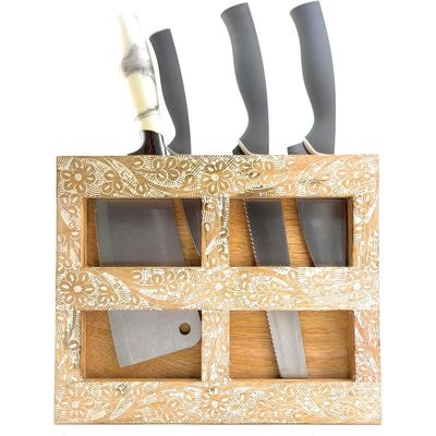 Kitchen Knife Block Wooden Knife Holder Rack Wall Mount Display Stand  Multifunctional Kitchen Storage Bamboo  Cutlery  Organizer Kitchen Keep All Knife Set For Kitchen At One Place 