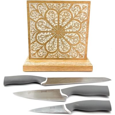 Kitchen Knife Block Wooden Knife Holder Rack  Display Stand  Multifunctional Kitchen Storage Bamboo  Cutlery  Organizer Kitchen Keep All Knife Set For Kitchen Dining At One Place 
