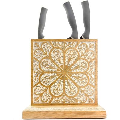 Kitchen Knife Block Wooden Knife Holder Rack  Display Stand  Multifunctional Kitchen Storage Bamboo  Cutlery  Organizer Kitchen Keep All Knife Set For Kitchen Dining At One Place 