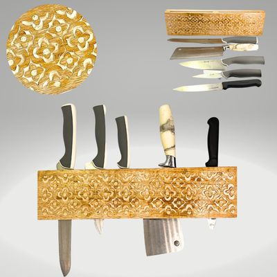 Kitchen Knife Block Wooden Knife Holder Rack Wall Mount Display Stand  Multifunctional Kitchen Storage Bamboo  Cutlery  Organizer Kitchen Keep All Knife Set For Kitchen At One Place 