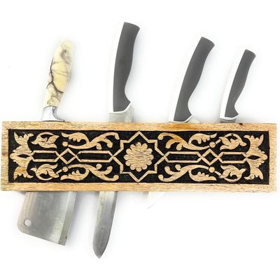Kitchen Knife Block Wooden Knife Holder Rack Wall Mount Display Stand  Multifunctional Kitchen Storage Bamboo  Cutlery  Organizer Kitchen Keep All Knife Set For Kitchen At One Place 