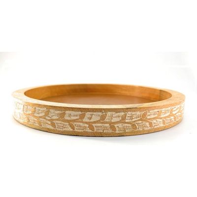 Serving Tray  Wood Decorative Tray Countertop Round , Christmas Plates ,Serving Platter Wooden - Cake  Tray Serving Plate Stand Wooden Tray Bamboo  Tray  Kitchen Organizer 31 Cms 