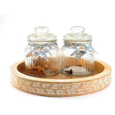Serving Tray  Wood Decorative Tray Countertop Round , Christmas Plates ,Serving Platter Wooden - Cake  Tray Serving Plate Stand Wooden Tray Bamboo  Tray  Kitchen Organizer 31 Cms 