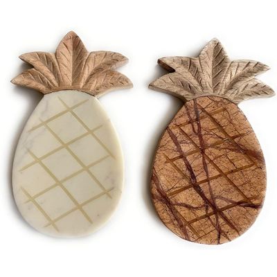 Spoon Rest Natural White Marble & Wood | Cooking Spoons Holder For Countertop| Dining Table & Kitchen Utility Organiser & Accessories | Pinapple Shape