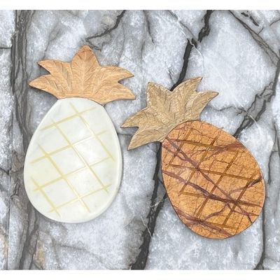 Spoon Rest Natural White Marble & Wood | Cooking Spoons Holder For Countertop| Dining Table & Kitchen Utility Organiser & Accessories | Pinapple Shape