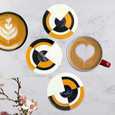 Coaster Set 4 Pcs Handmade Color Marble | Coffee Mug Non Rubber Non Rustic Drink For Tabletop Protection |Suitable For All Kinds Of Cups & Glass | Serving Accessories Tea At Office Dining Table | Gifts & Decoration Coaster Semi Precious Stone Inlay
