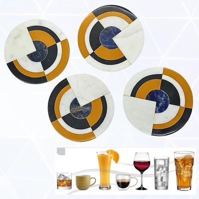 Coaster Set 4 Pcs Handmade Color Marble | Coffee Mug Non Rubber Non Rustic Drink For Tabletop Protection |Suitable For All Kinds Of Cups & Glass | Serving Accessories Tea At Office Dining Table | Gifts & Decoration Coaster Semi Precious Stone Inlay
