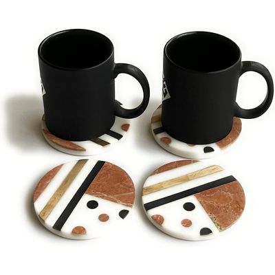 Coaster Set 4 Pcs Handmade Color Marble | Coffee Mug Non Rubber Non Rustic Drink For Tabletop Protection |Suitable For All Kinds Of Cups & Glass | Serving Accessories Tea At Office Dining Table | Gifts & Decoration Coaster Semi Precious Stone Inlay
