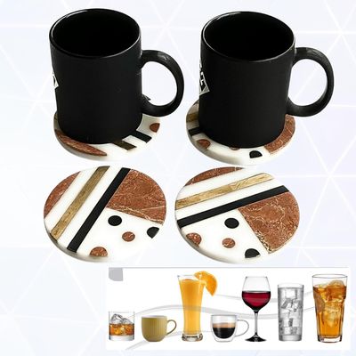 Coaster Set 4 Pcs Handmade Color Marble | Coffee Mug Non Rubber Non Rustic Drink For Tabletop Protection |Suitable For All Kinds Of Cups & Glass | Serving Accessories Tea At Office Dining Table | Gifts & Decoration Coaster Semi Precious Stone Inlay
