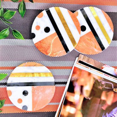 Coaster Set 4 Pcs Handmade Color Marble | Coffee Mug Non Rubber Non Rustic Drink For Tabletop Protection |Suitable For All Kinds Of Cups & Glass | Serving Accessories Tea At Office Dining Table | Gifts & Decoration Coaster Semi Precious Stone Inlay
