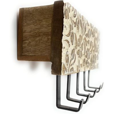 Wall Mounted Rustic Wooden  Hooks For Hanging - Wall Hooks Entryway Kitchen Hanger - Hanging Organizer Decorative Holder - Key Holder For Wall - Door Hook Clothes Hanger Bottle Rack