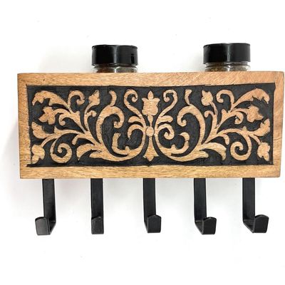 Wall Mounted Rustic Wooden  Hooks For Hanging - Wall Hooks Entryway Kitchen Hanger - Hanging Organizer Decorative Holder - Key Holder For Wall - Door Hook Clothes Hanger Bottle Rack