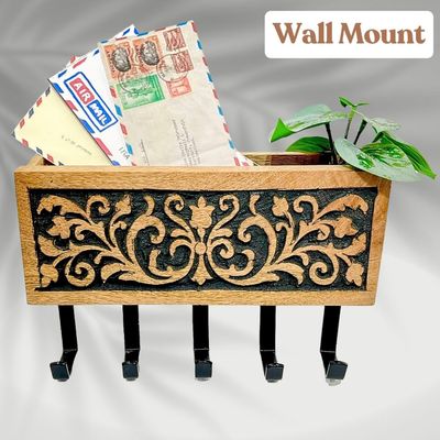 Wall Mounted Rustic Wooden  Hooks For Hanging - Wall Hooks Entryway Kitchen Hanger - Hanging Organizer Decorative Holder - Key Holder For Wall - Door Hook Clothes Hanger Bottle Rack