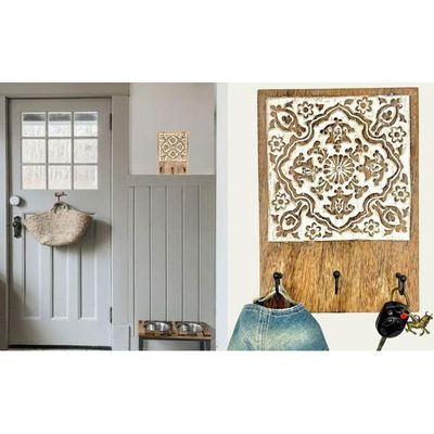 Wall Mounted Rustic Wooden  Hooks For Hanging - Wall Hooks Entryway Kitchen Hanger - Hanging Organizer Decorative Holder - Key Holder For Wall - Door Hook Clothes Hanger 