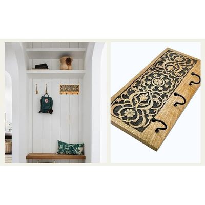 Wall Mounted Rustic Wooden  Hooks For Hanging - Wall Hooks Entryway Kitchen Hanger - Hanging Organizer Decorative Holder - Key Holder For Wall - Door Hook Clothes Hanger 